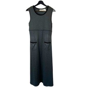 Vintage 90s Dark Grey Sleeveless Tapered Empire Waist Full Length Dress Small